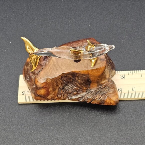 Raw Natural Wood Clear Glass Dolphin Figurine GoldTone Tip Finish 1.5" VTG Décor - Picture 16 of 16